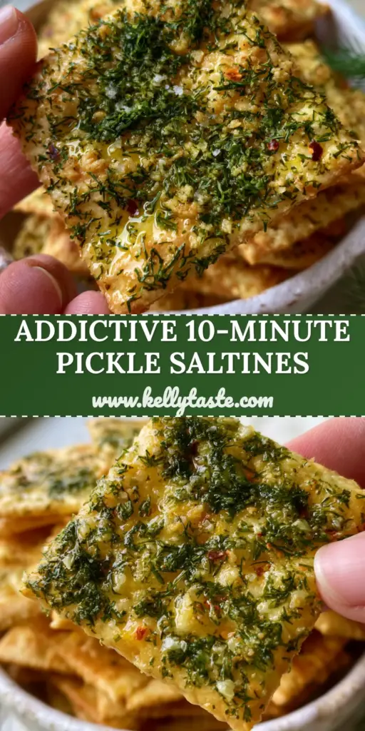 A stack of golden Dill Pickle Saltines in a rustic white ceramic bowl, featuring heavy dill seasoning and red pepper flakes. (Dill Pickle Saltines)