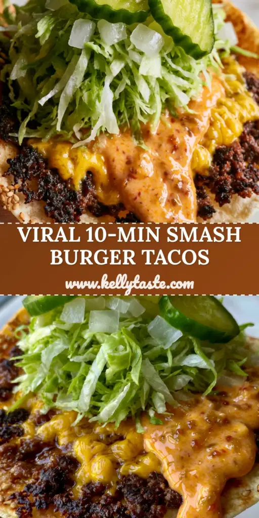 A close-up shot of a viral Smash Taco with a crispy beef patty, melted cheese, and orange secret sauce. (Smash Tacos)