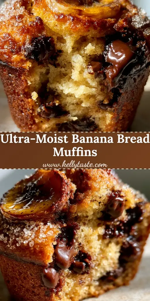 A close-up of a bakery-style banana bread muffin with a caramelized banana slice and sparkling sugar on top. (banana bread muffins)