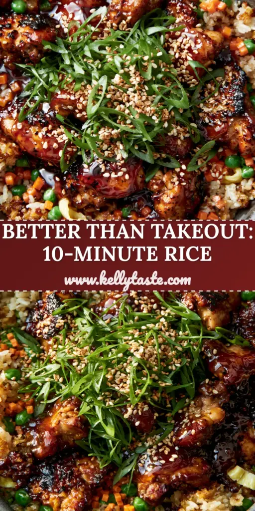 A close-up view of Japanese BBQ Chicken Fried Rice in a charcoal bowl with glistening mahogany glazed chicken and green scallions.